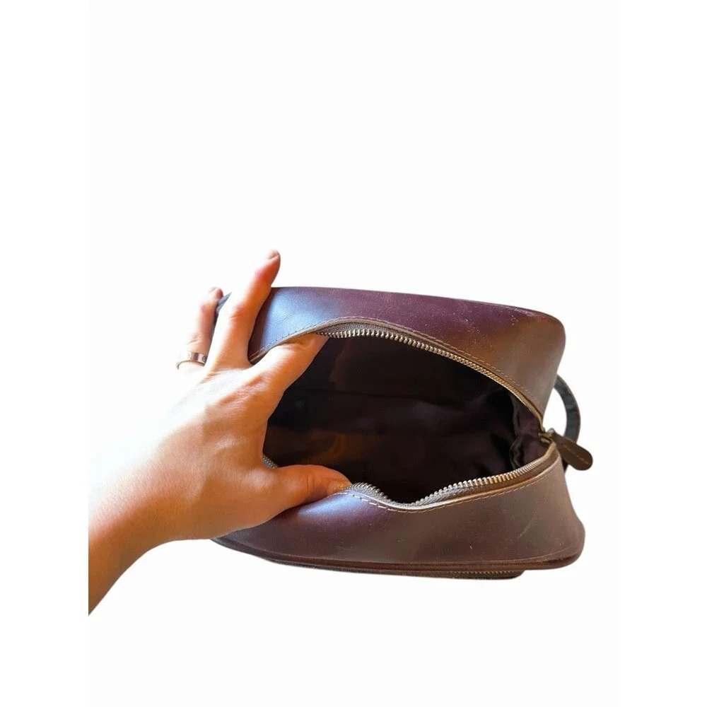 New Brown Leather Men's Toiletry Shaving Bag Metal Zippers Distressed Retro
